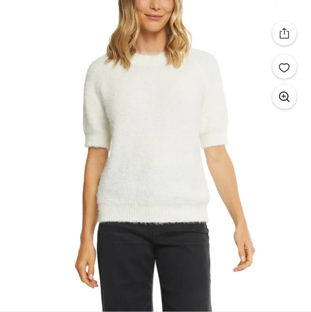 NWT Matty M‎ Women's Short Sleeve Eyelash Sweater Ivory L XXL